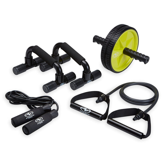 Athletic Works Home Gym Kit, Includes Resistance Tube, Ab Wheel, Jump Rope and Push-Up Bars